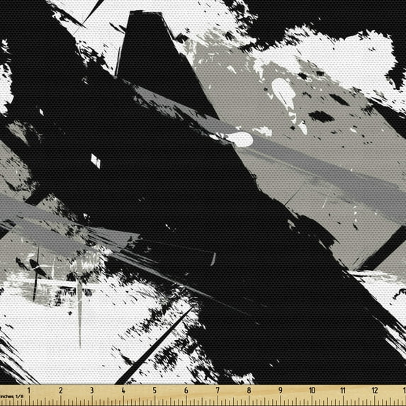Ambesonne Grunge Fabric by the Yard Upholstery, Murky Brushstroke Effects, 5 Yards, Black Grey and White