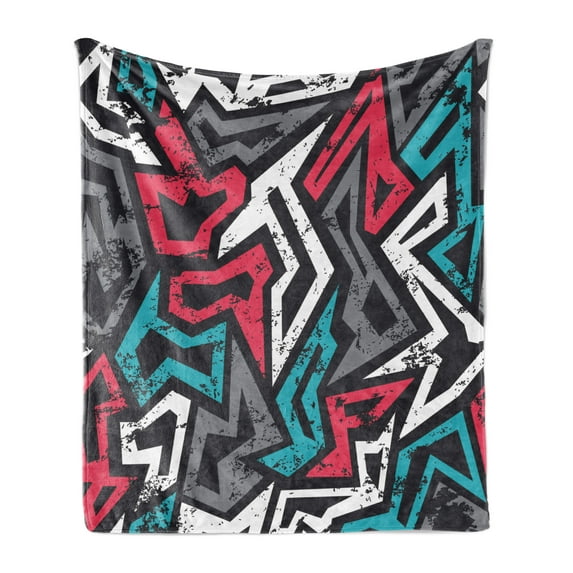 Grunge Soft Flannel Fleece Blanket, Abstract Shapes in Graffiti Art Style Underground Hip Hop Culture Funky Street Wall, Cozy Plush for Indoor and Outdoor Use, 70" x 90", Multicolor, by Ambesonne