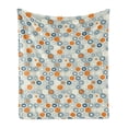 thumbnail image 1 of Grunge Soft Flannel Fleece Blanket, Bullseye Hexagon Pattern with Worn out Backdrop Design with Pale Tones, Cozy Plush for Indoor and Outdoor Use, 50" x 60", Navy Blue Orange Beige, by Ambesonne, 1 of 5