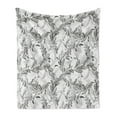 thumbnail image 1 of Grunge Soft Flannel Fleece Blanket, Monochrome Line Art Style Leaves Natural Floral Pattern Sketchy Modern Design, Cozy Plush for Indoor and Outdoor Use, 50" x 60", Black Grey White, by Ambesonne, 1 of 5