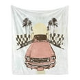 thumbnail image 1 of Grunge Soft Flannel Fleece Blanket, Old Fashioned Car Auto Sport Checkers Palms Sun Retro Road Racing Speed, Cozy Plush for Indoor and Outdoor Use, 70" x 90", Coral Mint Green Yellow, by Ambesonne, 1 of 6