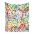 thumbnail image 1 of Grunge Soft Flannel Fleece Blanket, Wavy Thin Stripes Colorful Pattern Retro Geometric Elements Grid with Curved Lines, Cozy Plush for Indoor and Outdoor Use, 50" x 60", Multicolor, by Ambesonne, 1 of 5