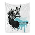 thumbnail image 1 of Grunge Soft Flannel Fleece Blanket, Young Boy Skater Jumping Exotic Sports Theme Motley Skateboarding Illustration, Cozy Plush for Indoor and Outdoor Use, 50" x 60", Black Pale Blue, by Ambesonne, 1 of 5