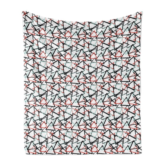 Grunge Soft Flannel Fleece Throw Blanket, Abstract Triangles with Vintage Inspirations Paint Illustration, Cozy Plush for Indoor and Outdoor Use, 60" x 80", Mint Green Vermilion, by Ambesonne