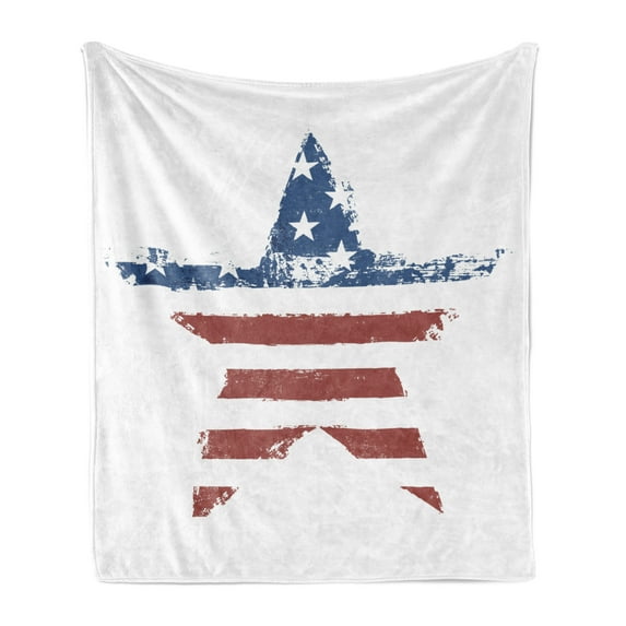 Grunge Soft Flannel Fleece Throw Blanket, American Flag Print as Star Shaped Stripes National Emblem Illustration, Cozy Plush for Indoor and Outdoor Use, 50" x 70", Navy Brown, by Ambesonne