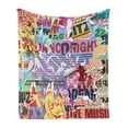 thumbnail image 1 of Grunge Soft Flannel Fleece Throw Blanket, Grunge Artwork with Details Old Torn Posters Advertisement Adds Modern Art Print, Cozy Plush for Indoor and Outdoor Use, 50" x 60", Yellow Blue, by Ambesonne, 1 of 5