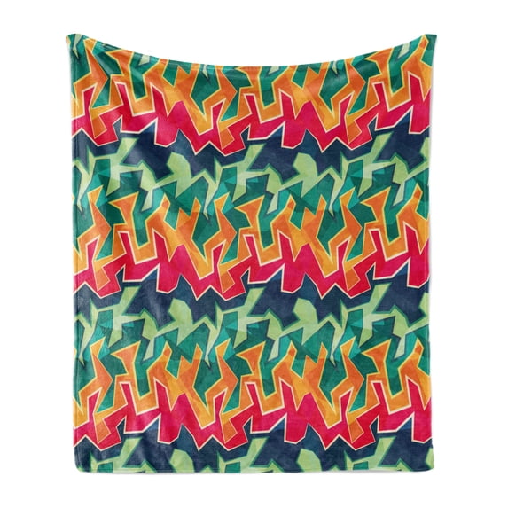 Grunge Soft Flannel Fleece Throw Blanket, Colorful Graffiti Inspired Pattern Cool Crazy Funky Display Urban City Street Art, Cozy Plush for Indoor and Outdoor Use, 50" x 70", Multicolor, by Ambesonne