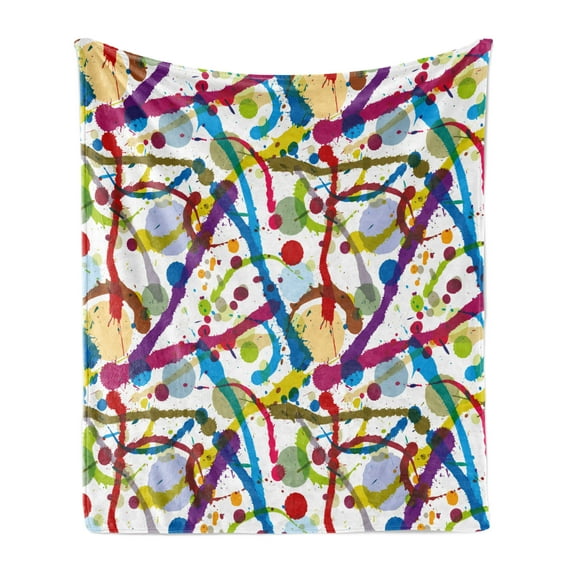 Grunge Soft Flannel Fleece Throw Blanket, Colorful Ink Splatters Creative Inspiration Stained Dirty Messy Display, Cozy Plush for Indoor and Outdoor Use, 50" x 70", Multicolor, by Ambesonne