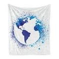 thumbnail image 1 of Grunge Soft Flannel Fleece Throw Blanket, Globe with Ink Splatter Illustration Color Splashes All over World Map Continents, Cozy Plush for Indoor and Outdoor Use, 50" x 60", Blue White, by Ambesonne, 1 of 5