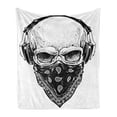 thumbnail image 1 of Grunge Soft Flannel Fleece Throw Blanket, Gothic Skull with Bandanna and Headphones Musical Dead Man Illustration, Cozy Plush for Indoor and Outdoor Use, 70" x 90", Pale Grey Black, by Ambesonne, 1 of 5