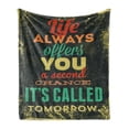 thumbnail image 1 of Grunge Soft Flannel Fleece Throw Blanket, Life Always Offers You a Second Chance Its Called Tomorrow Words, Cozy Plush for Indoor and Outdoor Use, 60" x 80", Green Yellow, by Ambesonne, 1 of 5