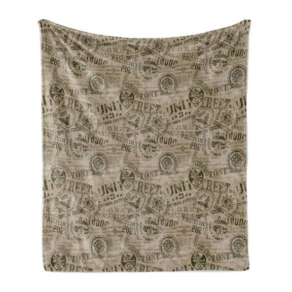 Grunge Soft Flannel Fleece Throw Blanket, Nostalgic Pins from Different Countries Graphic Design Uniform Style Pattern, Cozy Plush for Indoor and Outdoor Use, 50" x 60", Army Green Tan, by Ambesonne