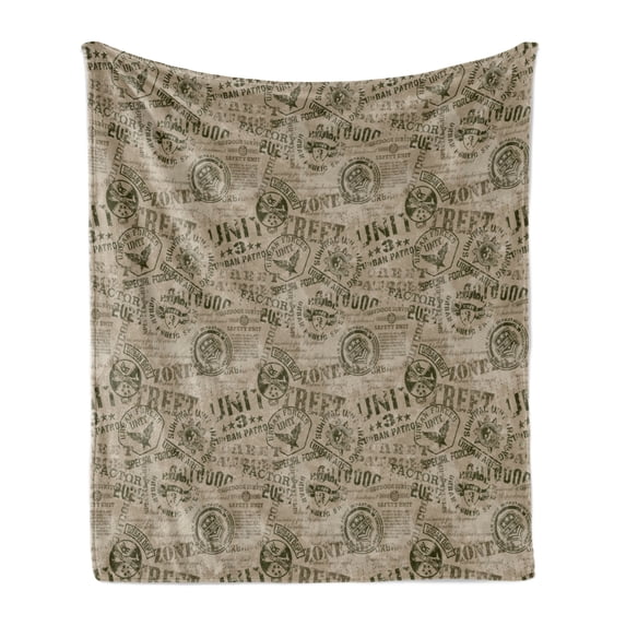 Grunge Soft Flannel Fleece Throw Blanket, Nostalgic Pins from Different Countries Graphic Design Uniform Style Pattern, Cozy Plush for Indoor and Outdoor Use, 60" x 80", Army Green Tan, by Ambesonne