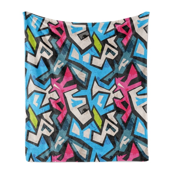 Grunge Soft Flannel Fleece Throw Blanket, Street Art Theme with Colorful Graffiti Funky Display Underground Urban Culture, Cozy Plush for Indoor and Outdoor Use, 50" x 70", Multicolor, by Ambesonne
