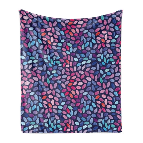 Grunge Soft Flannel Fleece Throw Blanket, Vibrant Watercolor Spots Oval Shapes Paintbrush Effect Abstract, Cozy Plush for Indoor and Outdoor Use, 60" x 80", Violet Blue Multicolor, by Ambesonne
