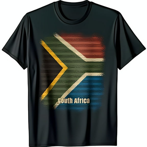 Grunge South African Graphic Black T-Shirt for Patriotic Style