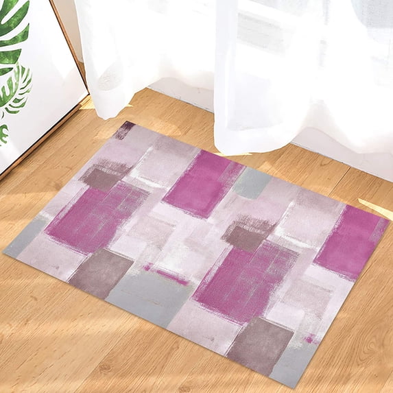 Grunge Street Style Pink Gray Abstract Painting Brush Indoor Doormat Non-Slip Front Door Mats,Welcome Mat, Bathroom Rugs 16x24 In