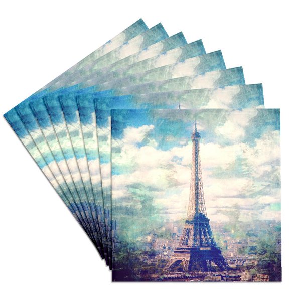 3drose, Grunge Style Graphic Design Featuring the Eiffel Tower in Paris, France., Set of 8 Ceramic Tile Coasters