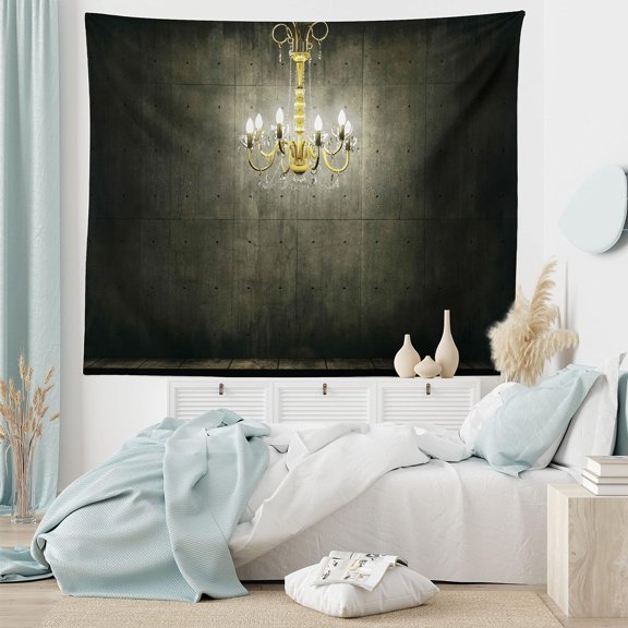 Grunge Tapestry Classic Chandelier Gothic Wooden Room Vintage Wall Hanging 60 x 40 Inch Grey White for Bedroom Living Room Dorm