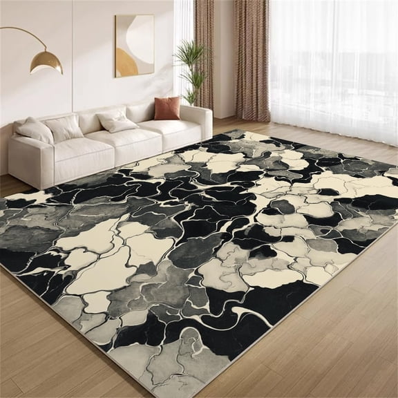 Grunge Texture Area Rugs, Black Brown Ink Graffiti Carpet, Washable Non Slip Low Pile Soft Rug for Living Room Bedroom Study Decor Mat 2ftx3ft