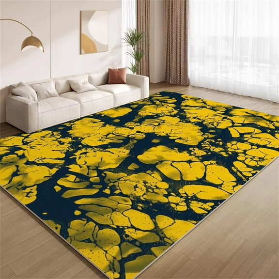 Grunge Texture Area Rugs, Yellow Black Crack Fluid Carpet, Washable Non Slip Low Pile Soft Rug for Living Room Bedroom Study Decor Mat 5ftx8ft