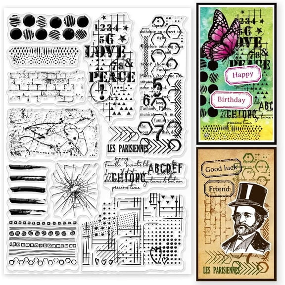 Grunge Textures Background Clear Stamps for Cards Making Numeric Text Lines Background Silicone Clear Stamp Seals 5.8x8.3inch Transparent Stamps for DIY Scrapbooking Photo Album JournalMixed Color