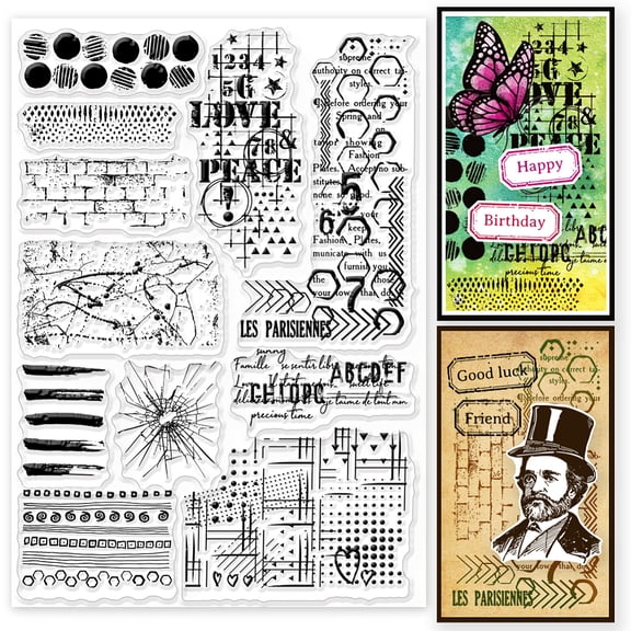 Grunge Textures Background Clear Stamps for Cards Making Numeric Text Lines Background Silicone Clear Stamp Seals 5.8x8.3inch Transparent