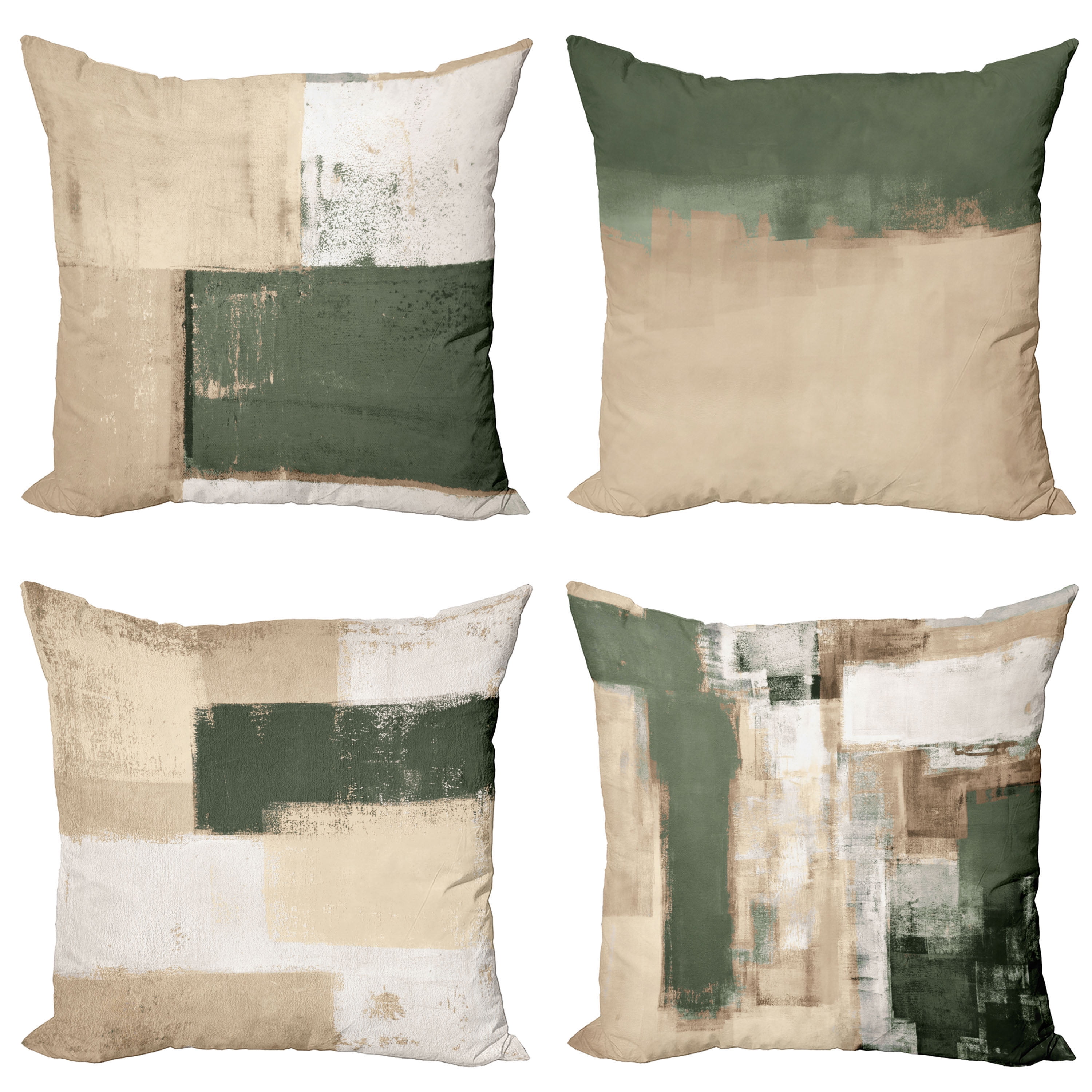 Evergreen and Beige Microfiber Square Euro Throw Pillow Cover Set
