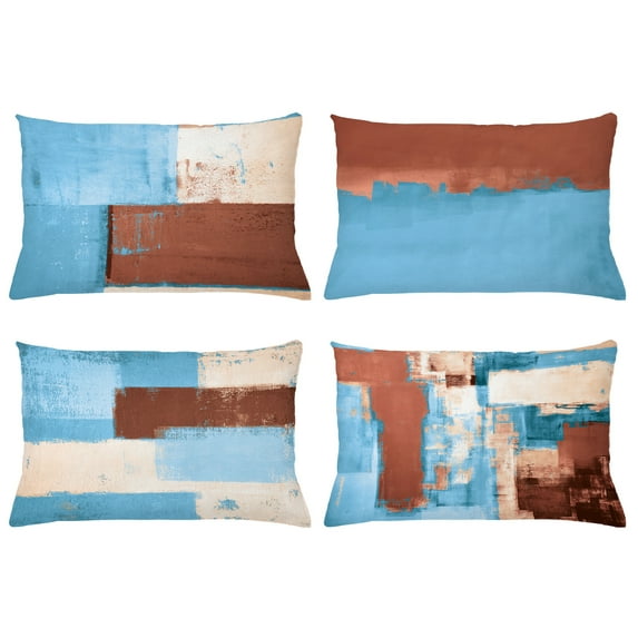 Ambesonne Throw Pillow Cover 4 Pack, , 12"x20", Rust Sky Blue Beige