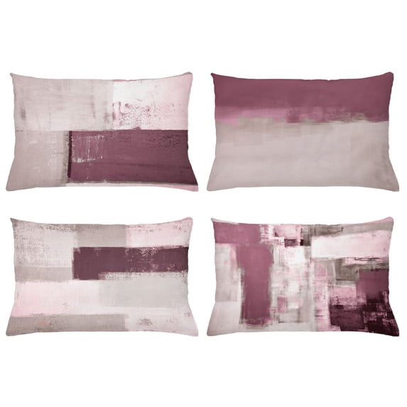 Ambesonne Throw Pillow Cover 4 Pack, , 12"x20", Dark Mauve and Taupe Grey