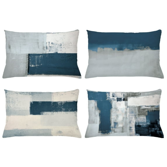 Ambesonne Throw Pillow Cover 4 Pack, , 12"x20", Dark Petrol Blue and Grey
