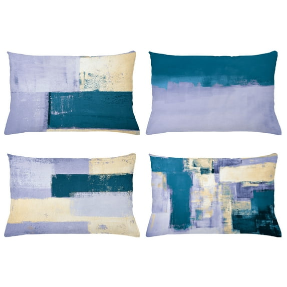 Ambesonne Throw Pillow Cover 4 Pack, , 12"x20", Lilac Petrol Blue and Beige