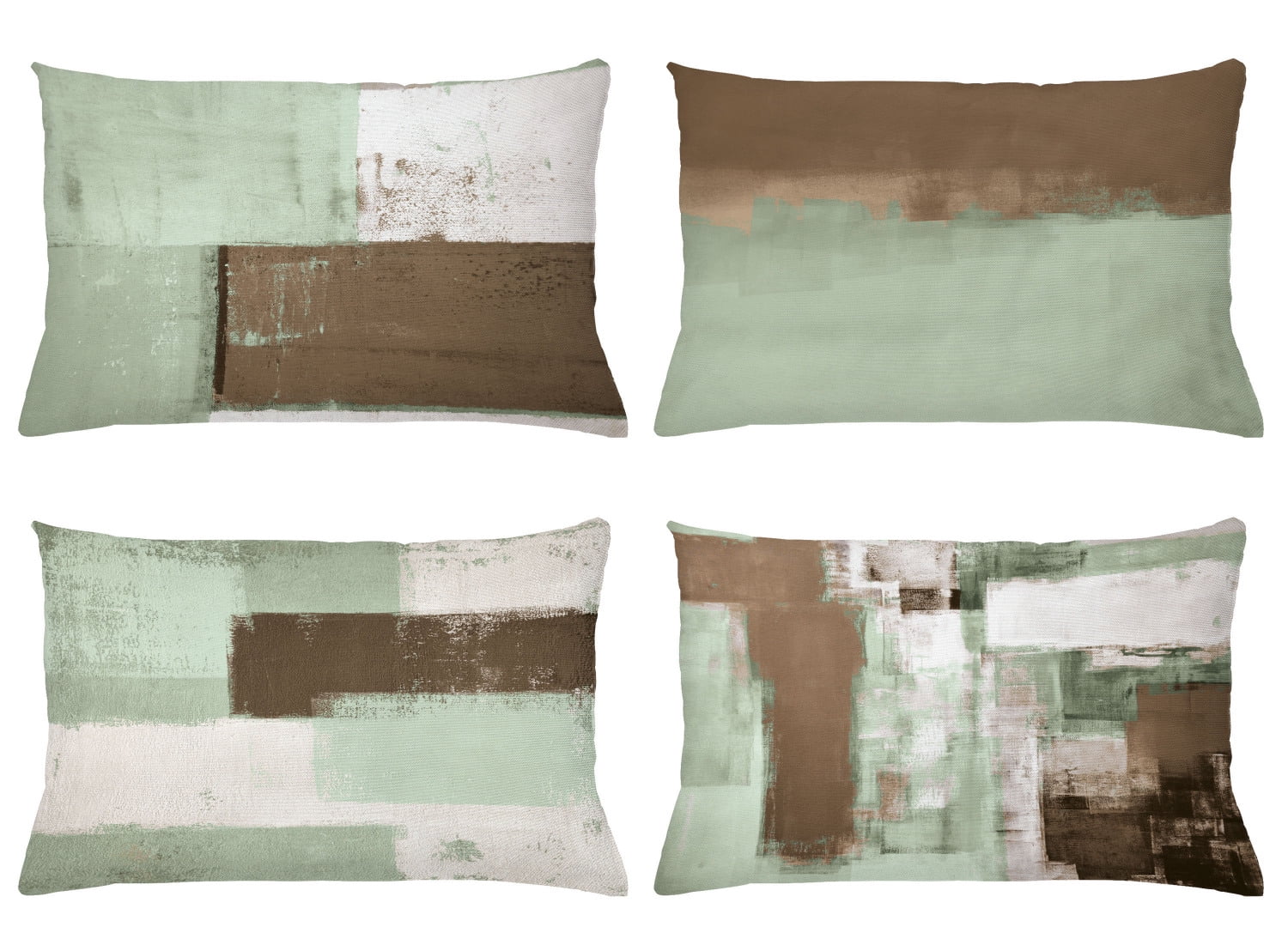 Pale Reseda Green and Brown Square Microfiber Throw Pillow Set