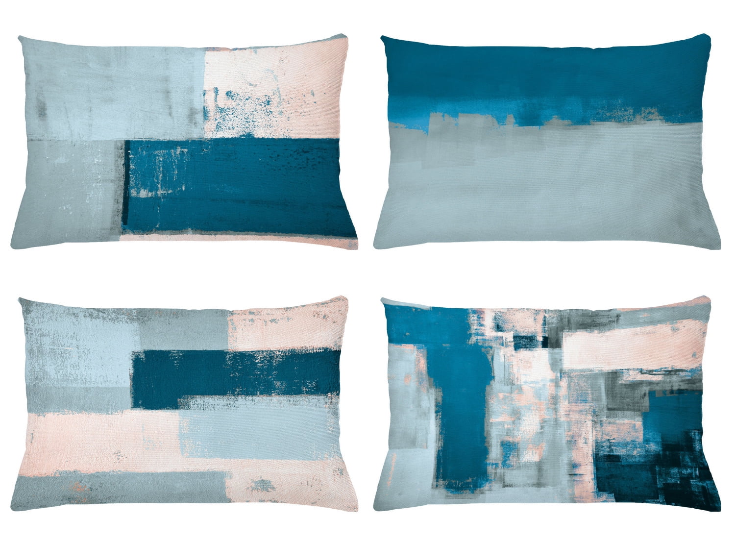 Petrol Blue and Pale Teal Square Microfiber Throw Pillow Set
