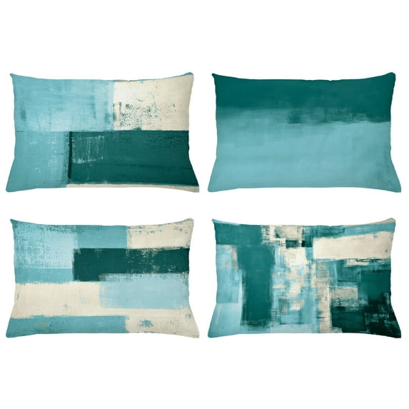 Ambesonne Throw Pillow Cover 4 Pack, , 12"x20", Teal Eggshell and Sea Blue
