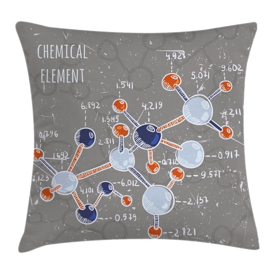 Grunge Throw Pillow Cushion Cover, Chemistry Laboratory with Display Formula Science Graphic Design, Decorative Square Accent Pillow Case, 24 X 24 Inches, Grey Light Blue Indigo Red, by Ambesonne