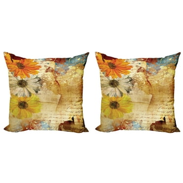 Ambesonne Floral Throw Pillow Cover 2 Pack, Flowers and Poetry Artwork, 24", Multicolor