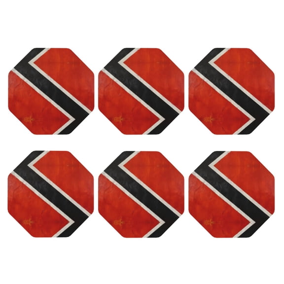 Grunge-Tobagos-Flag Leather Coasters for Drinks Perfect for Living Room, Kitchen, or Outdoor Use Set of 6 Octagon