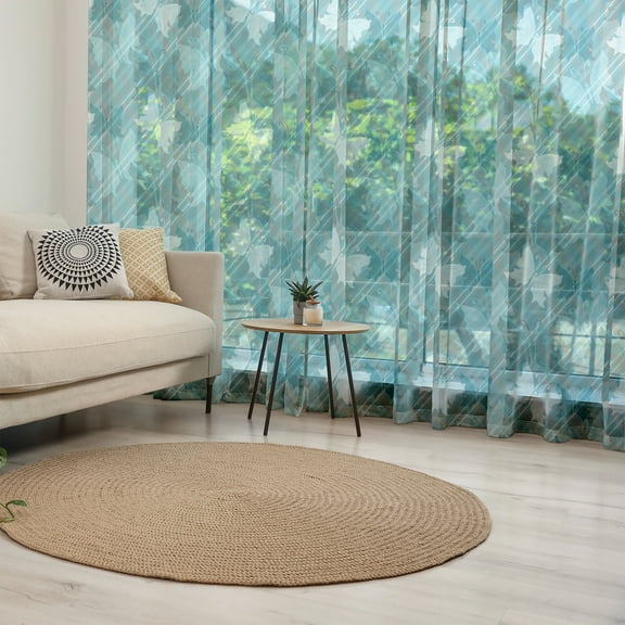 Grunge Tulle Curtains with Rod Pocket, Butterflies Pattern Checkered Backdrop Animal Spring Season Inspirations, Sheer Drape for Wedding Party 2 Panels, 7 Sizes, Pale Blue Teal Grey, by Ambesonne