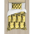 thumbnail image 1 of Grunge Twin Size Duvet Cover Set, Retro Striped Background with Pineapple Figures Vintage Hippie Graphic, Decorative 2 Piece Bedding Set with 1 Pillow Sham, Black and Earth Yellow, by Ambesonne, 1 of 3