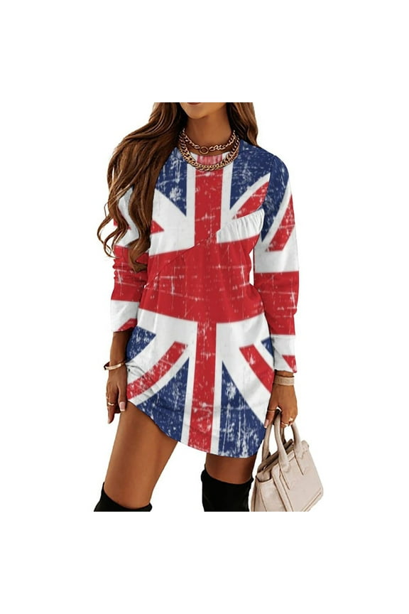 Grunge Uk Flag British Flag Loose Dress Evening Dress Summer Dresses for Women Luxury Dress Long Sleeved Dress