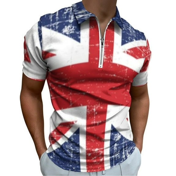 Grunge Uk Flag British Flag Men Zipper T-shirt Summer Casual Short Sleeve T-shirt Top