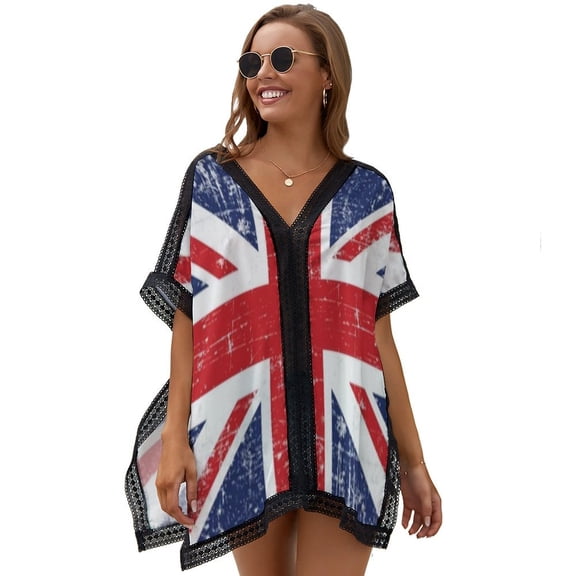 Grunge Uk Flag British Flag Printed Women's Swimsuit Cover Up Summer Swimsuit Dress
