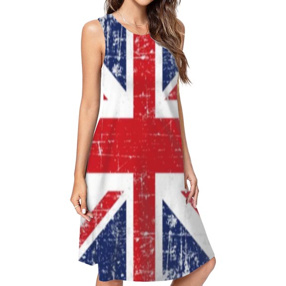 Grunge Uk Flag British Flag Spring Summer Dresses For Women Fashion Dress Casual Sleeveless Loose Sundress With Pockets