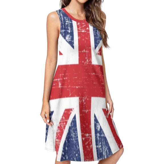 Grunge Uk Flag British Flag Spring Summer Dresses for Women Fashion T-shirt Dress Casual Sleeveless Loose Sundress with Pockets