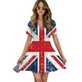 thumbnail image 1 of Grunge Uk Flag British Flag Women Dress V-Neck Short Sleeve Flowy Swing Party Midi Dress, 1 of 4