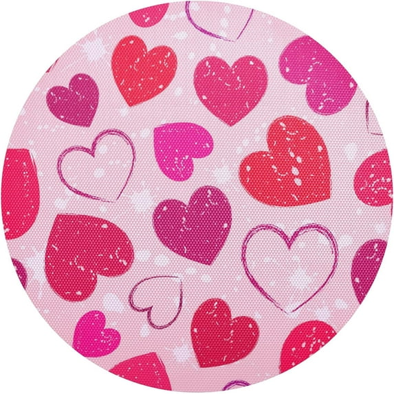 Grunge Valentines Love Hearts Round Place Mats Set of 1, Heat Stain Insulation Table Mats Non-Slip Grid Woven Placemats 15.4 Inch for Kitchen Dining Table Holiday