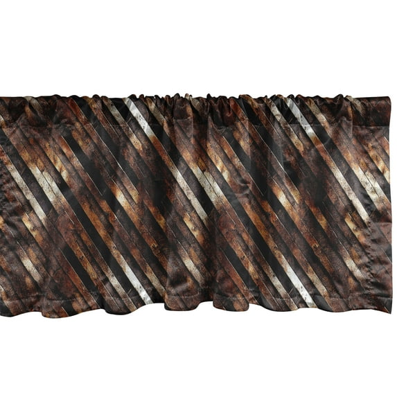 Grunge Window Valance, Rusty Blocks Look Print of Stripes Orderly Repeated Weathered Pattern, Curtain Valance for Kitchen Bedroom with Rod Pocket, 54" X 18", Dark Rust and Seal Brown, by Ambesonne