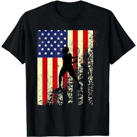 Grungy American Flag Tennis Player Vintage Patriotic T-Shirt