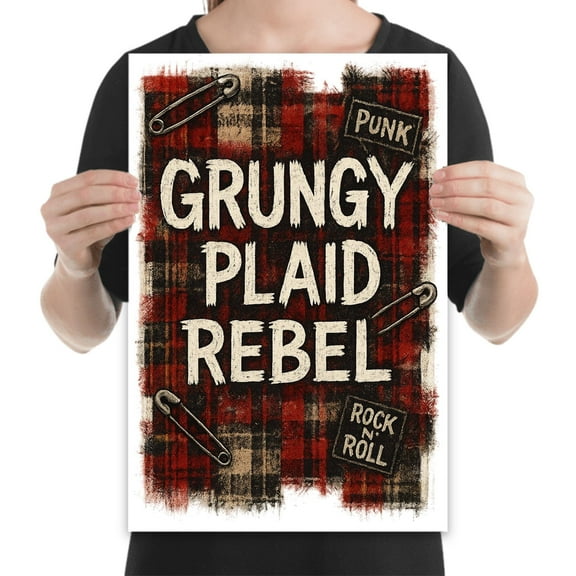 Grungy Plaid Rebel Art - Punk Music Fan Dorm Decor - 13x19 Poster Print